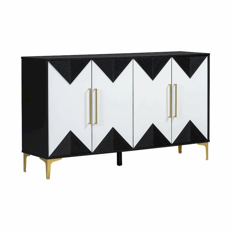 Unique Four-Door Cabinet with Two-Tone Triangular Pattern Doors