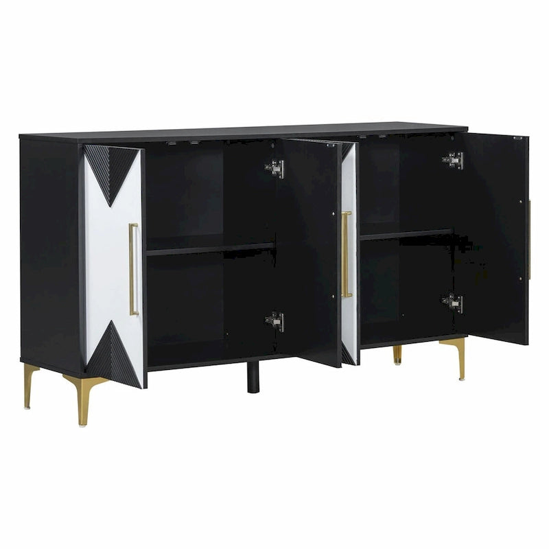 Unique Four-Door Cabinet with Two-Tone Triangular Pattern Doors
