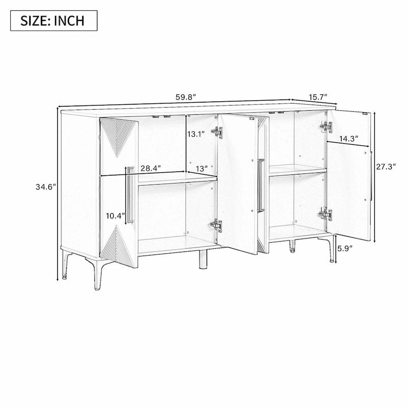 Unique Four-Door Cabinet with Two-Tone Triangular Pattern Doors