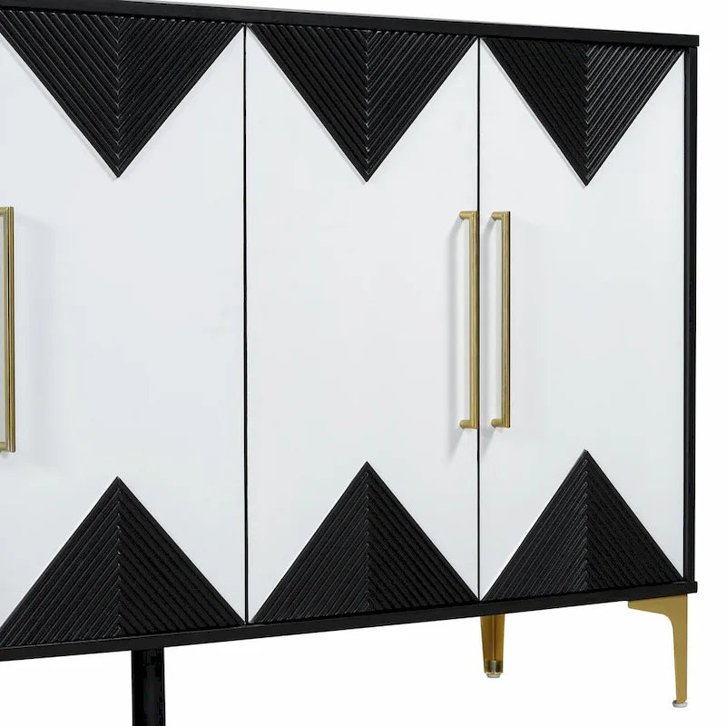 Unique Four-Door Cabinet with Two-Tone Triangular Pattern Doors