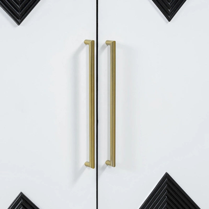 Unique Four-Door Cabinet with Two-Tone Triangular Pattern Doors