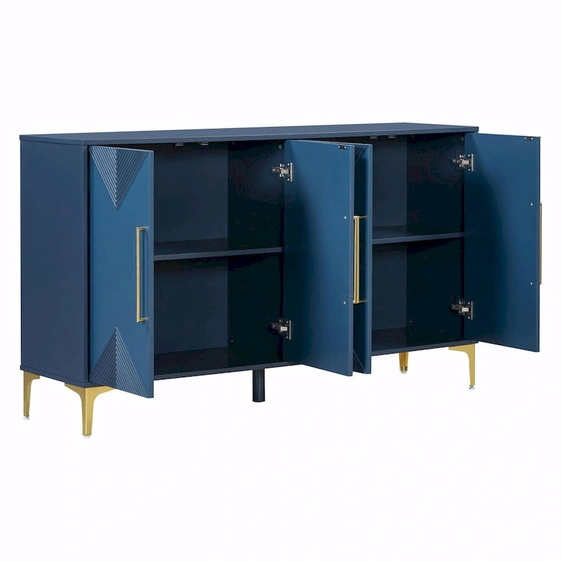Unique Four-Door Cabinet with Two-Tone Triangular Pattern Doors
