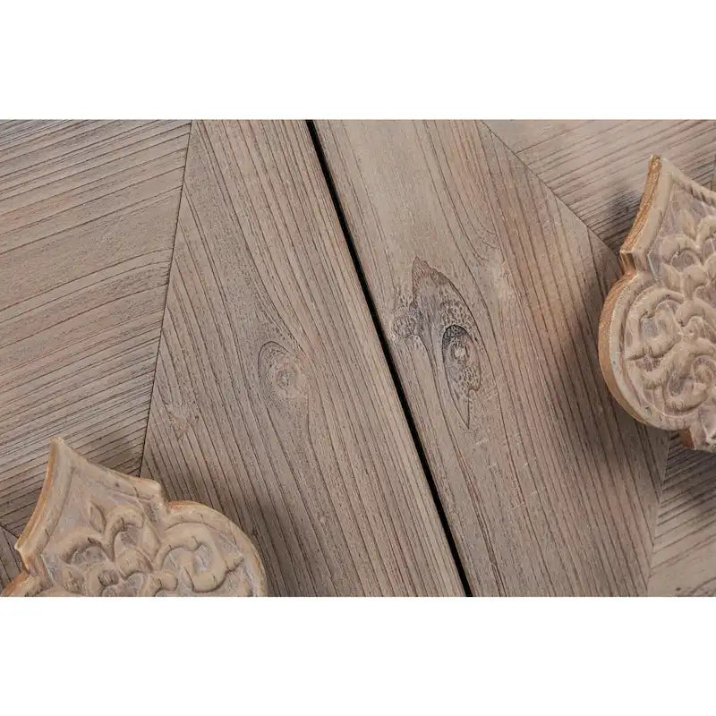Carved Flower Door Handle, Antique Four Door Cabinet