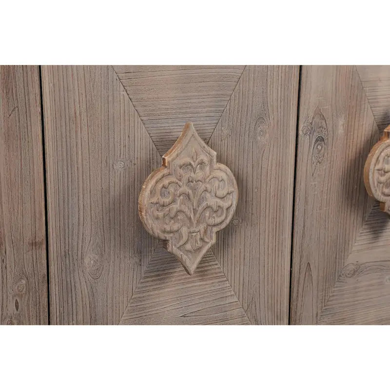 Carved Flower Door Handle, Antique Four Door Cabinet