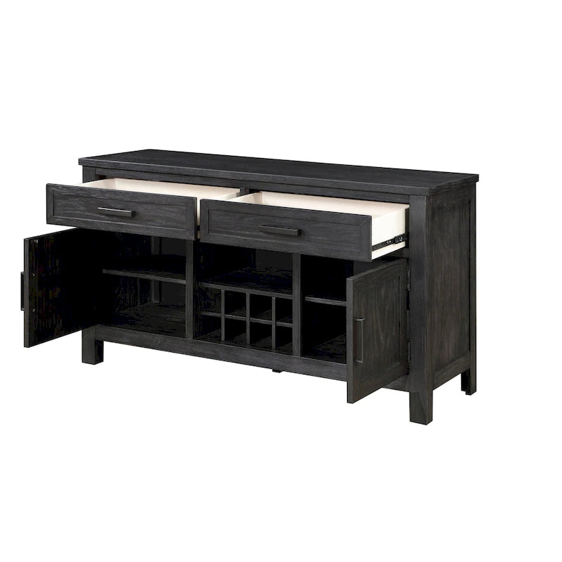 Lory 54 Inch Sideboard Server Buffet, 2 Drawers, Cabinets, Wine Rack, Black