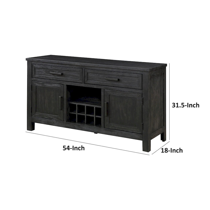 Lory 54 Inch Sideboard Server Buffet, 2 Drawers, Cabinets, Wine Rack, Black