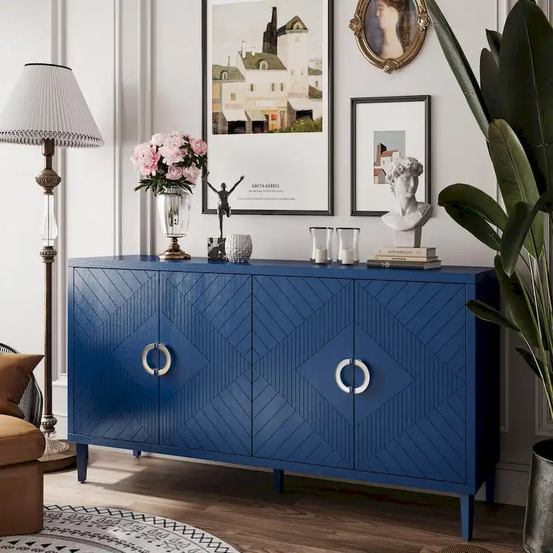 4-Door Sideboard Storage Cabinet with Solid Wood Veneer