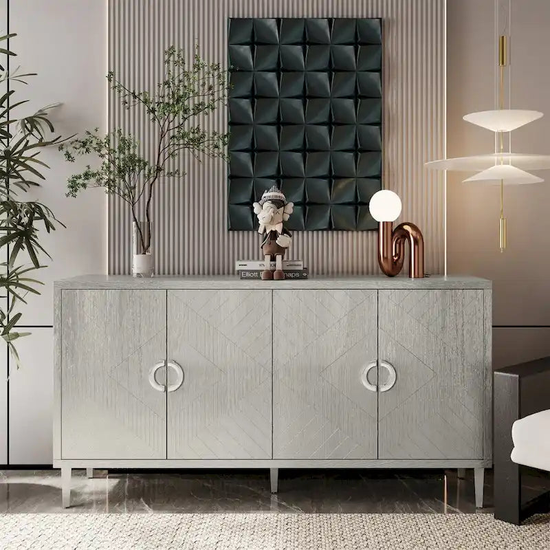 4-Door Sideboard Storage Cabinet with Solid Wood Veneer