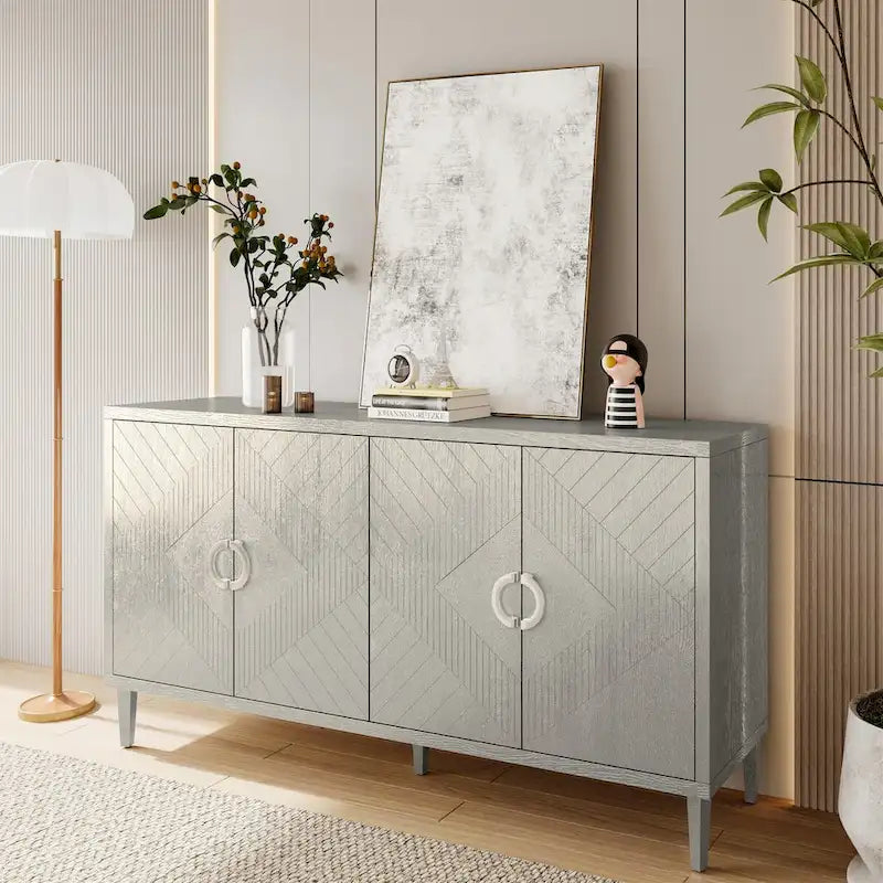 4-Door Sideboard Storage Cabinet with Solid Wood Veneer