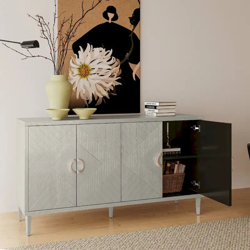 4-Door Sideboard Storage Cabinet with Solid Wood Veneer