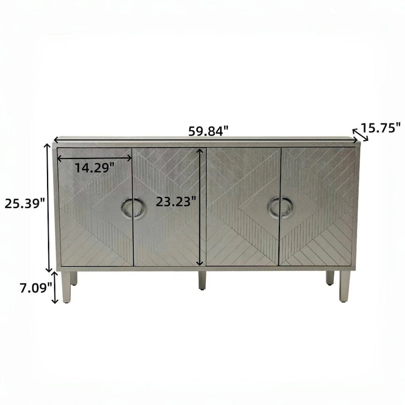 4-Door Sideboard Storage Cabinet with Solid Wood Veneer