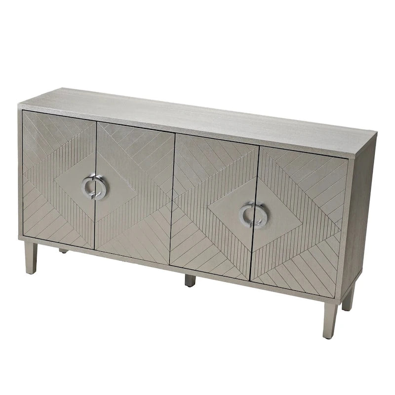 4-Door Sideboard Storage Cabinet with Solid Wood Veneer