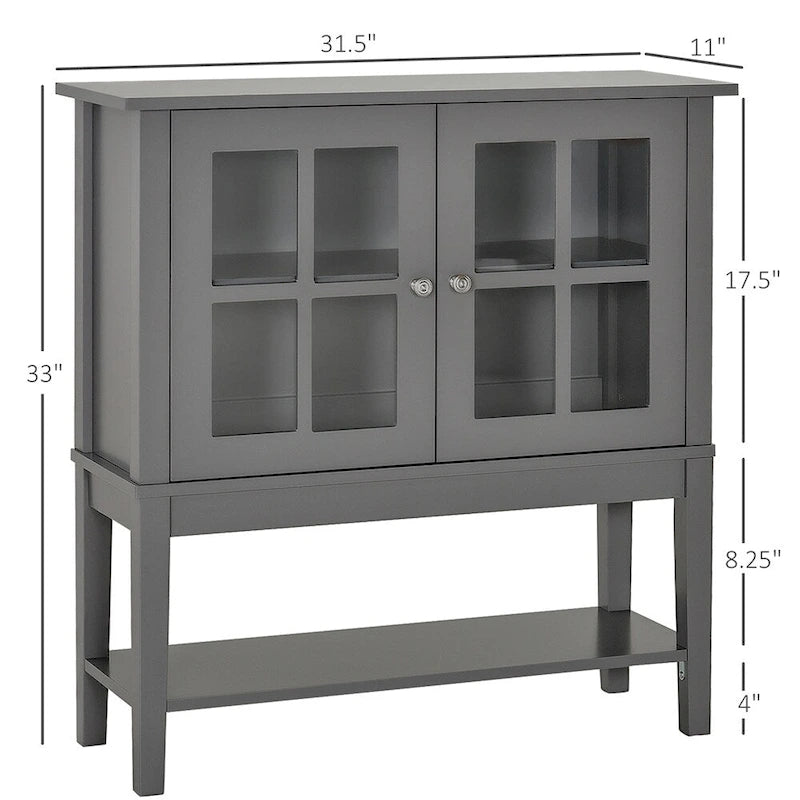 Buffet Cabinet with Adjustable Inner Shelving and Glass Doors - N/A