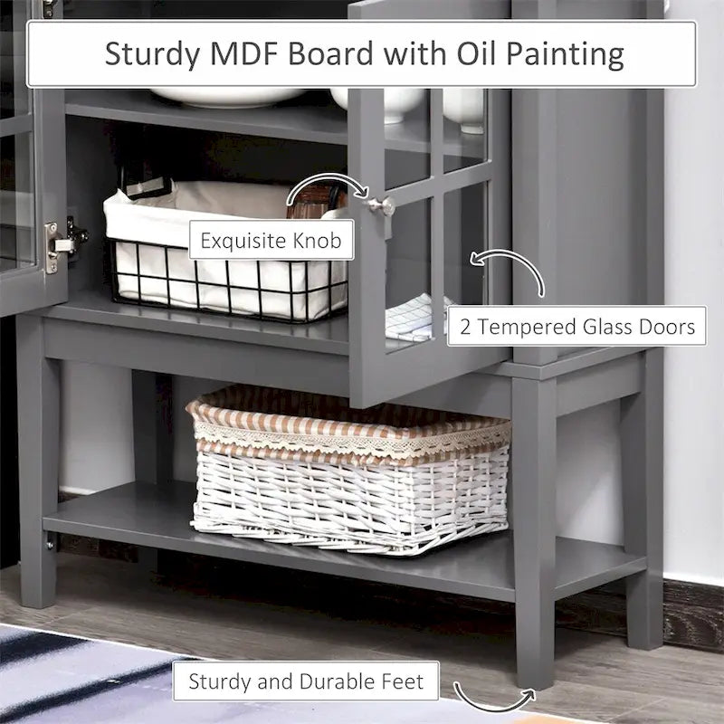 Buffet Cabinet with Adjustable Inner Shelving and Glass Doors - N/A