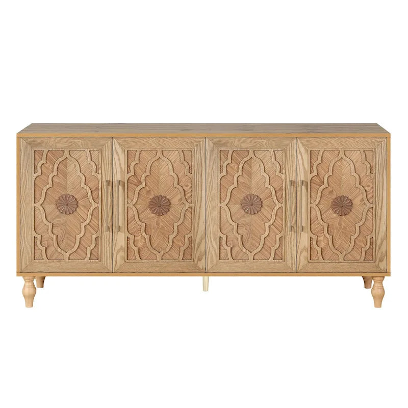 Carved Flower Door Large Storage Cabinet