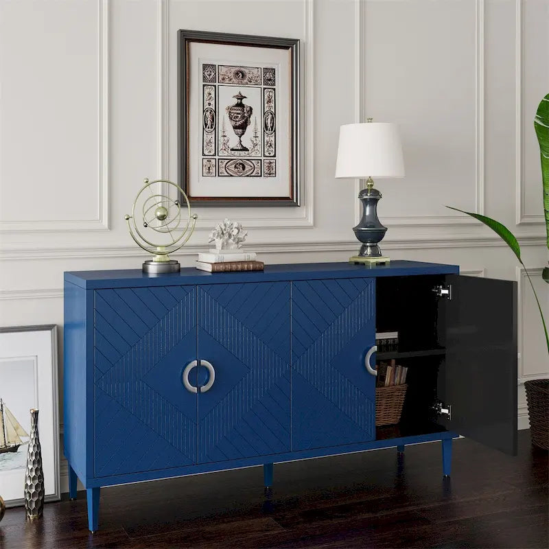 Stylish and Functional 4-Door Storage Cabinet with Pine Legs and MDF
