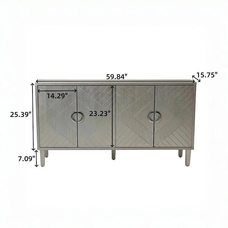 Stylish and Functional 4-Door Storage Cabinet with Pine Legs and MDF