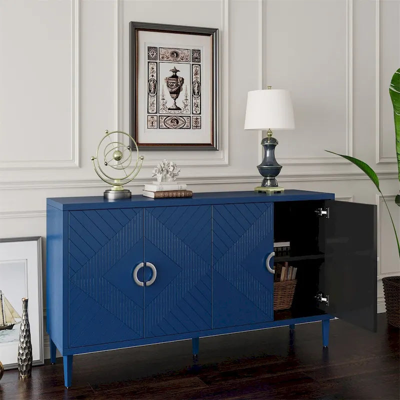 Stylish and Functional 4-Door Storage Cabinet with Pine Legs and MDF