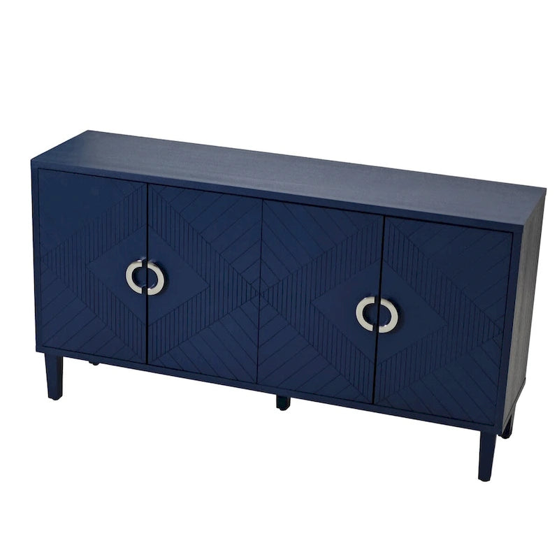 Stylish and Functional 4-Door Storage Cabinet with Pine Legs and MDF