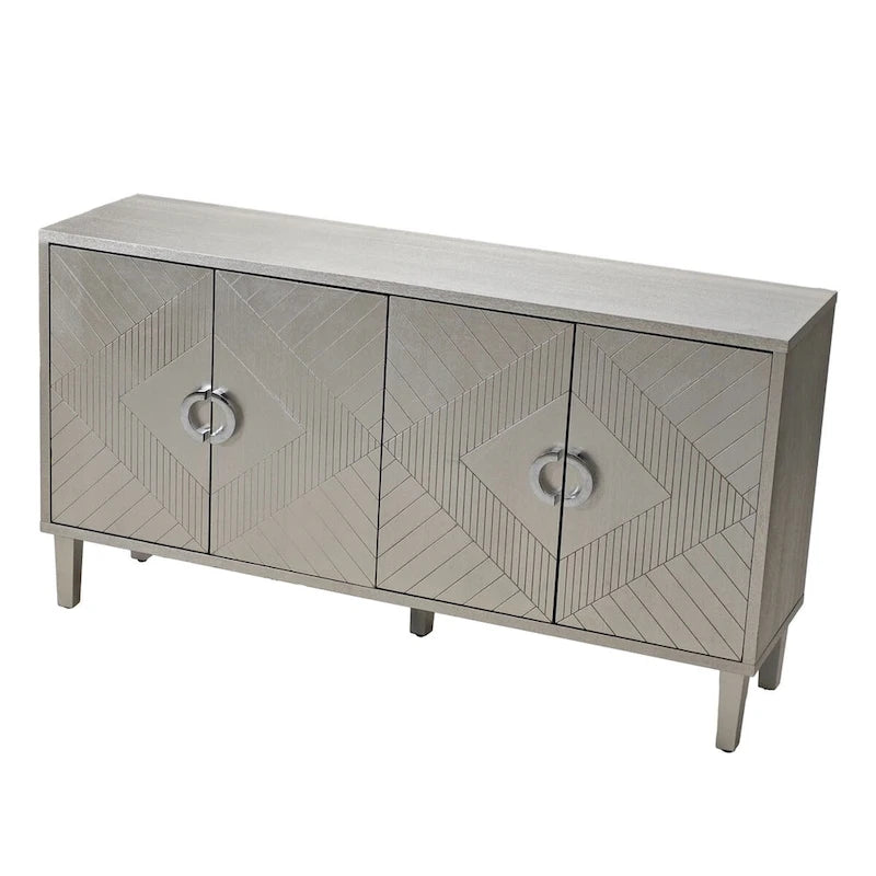 Stylish and Functional 4-Door Storage Cabinet with Pine Legs and MDF