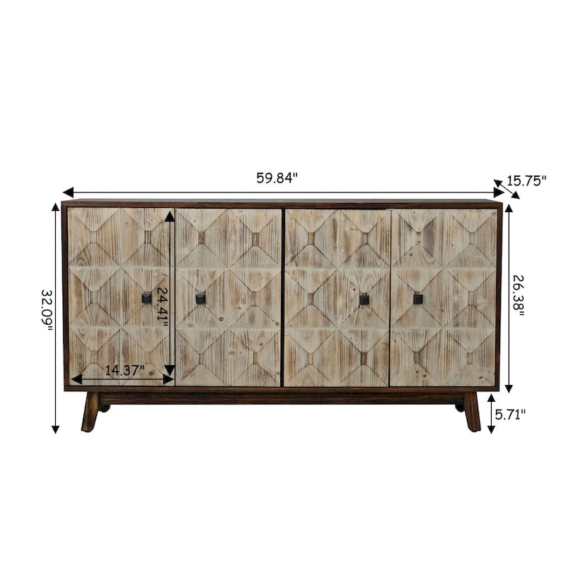 59.84 4 Doors Vintage Sideboard ,Freestanding Sideboard Storage Cabinet