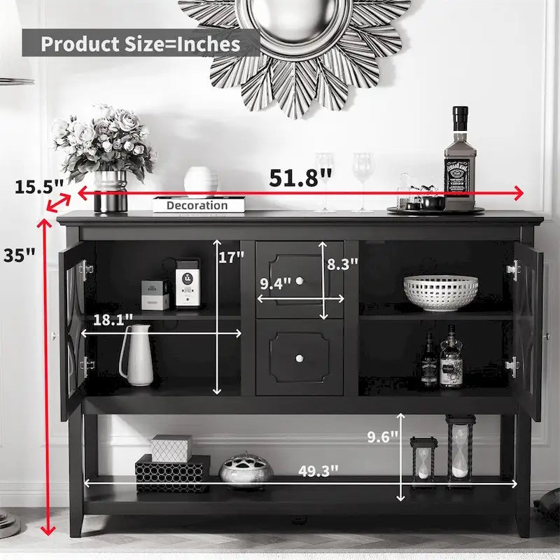 Wood Sideboard Buffet with Adjustable Shelves and Tempered Glass Doors