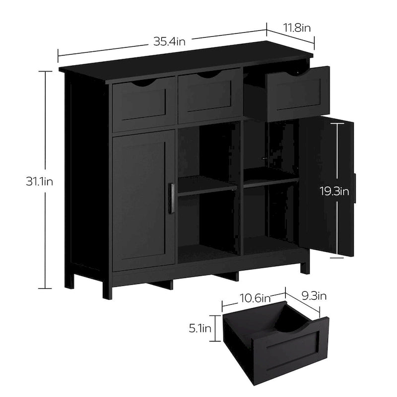 35.4 Wide 3 Drawer Sideboard Buffet Cabinet