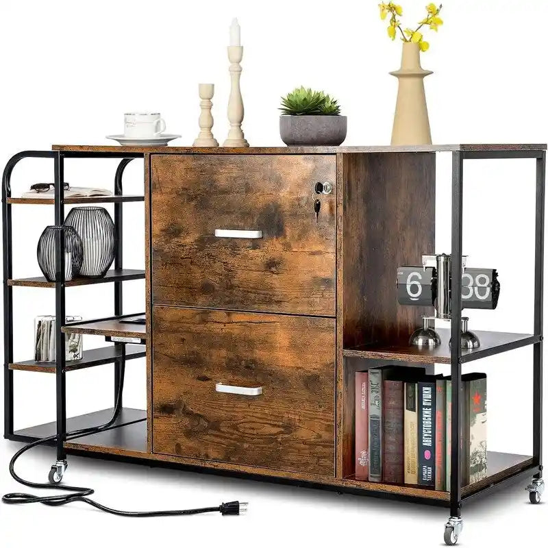 2 Drawer Mobile Filing Cabinet with Outlet - 15.75D x 43.31W x 29.53H