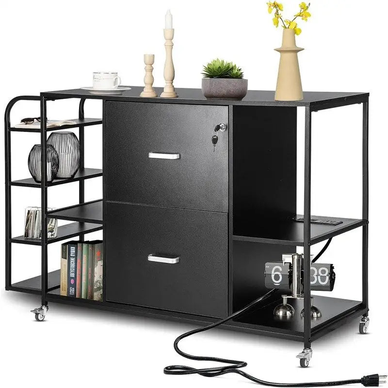 2 Drawer Mobile Filing Cabinet with Outlet - 15.75D x 43.31W x 29.53H