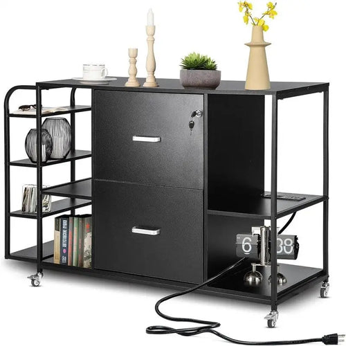 2 Drawer Mobile Filing Cabinet with Outlet - 15.75D x 43.31W x 29.53H