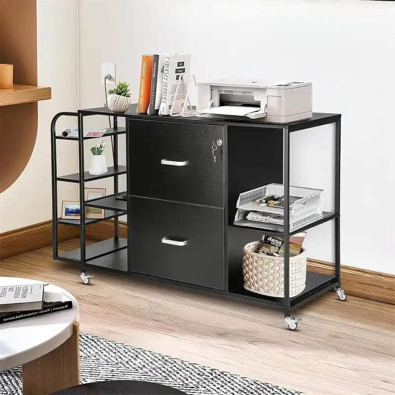 2 Drawer Mobile Filing Cabinet with Outlet - 15.75D x 43.31W x 29.53H