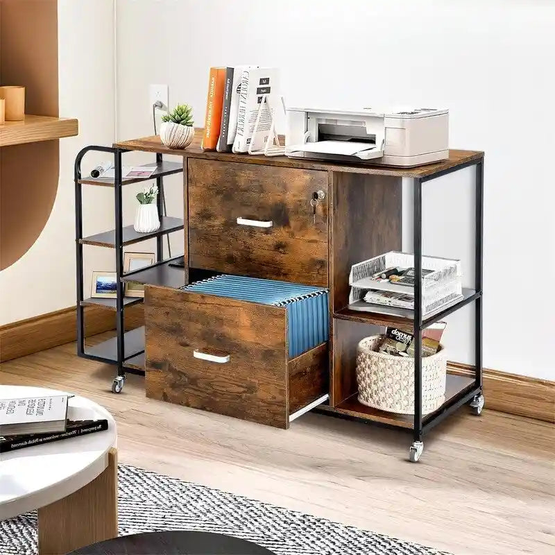 2 Drawer Mobile Filing Cabinet with Outlet - 15.75D x 43.31W x 29.53H