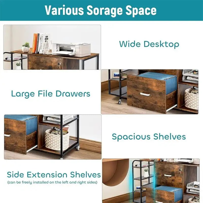 2 Drawer Mobile Filing Cabinet with Outlet - 15.75D x 43.31W x 29.53H