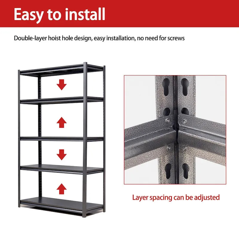 78H 5 Tier Metal Shelves for Storage Garage Shelving 2000LBS Heavy Duty Storage Shelves Adjustable Garage Shelf