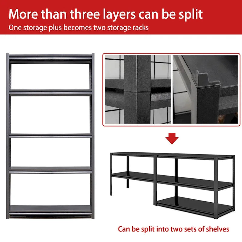 78H 5 Tier Metal Shelves for Storage Garage Shelving 2000LBS Heavy Duty Storage Shelves Adjustable Garage Shelf