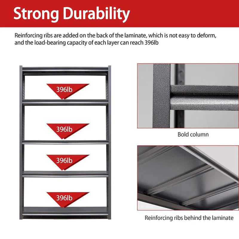 78H 5 Tier Metal Shelves for Storage Garage Shelving 2000LBS Heavy Duty Storage Shelves Adjustable Garage Shelf