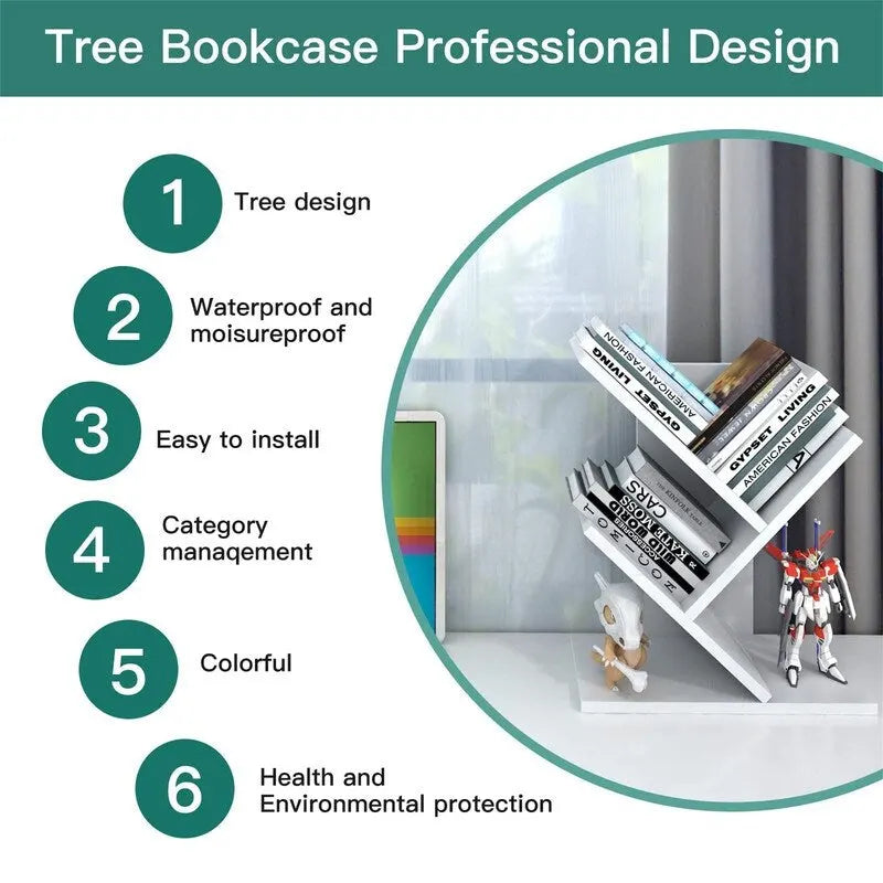 Wooden Book Tree Shelf