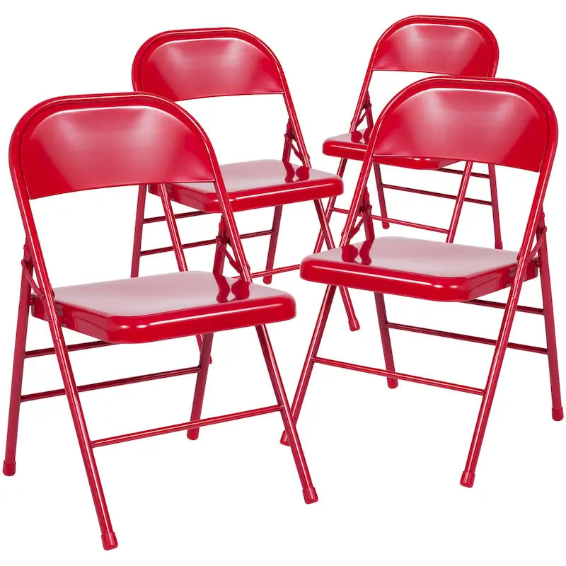 4 Pack Triple Braced & Double Hinged Metal Folding Chair