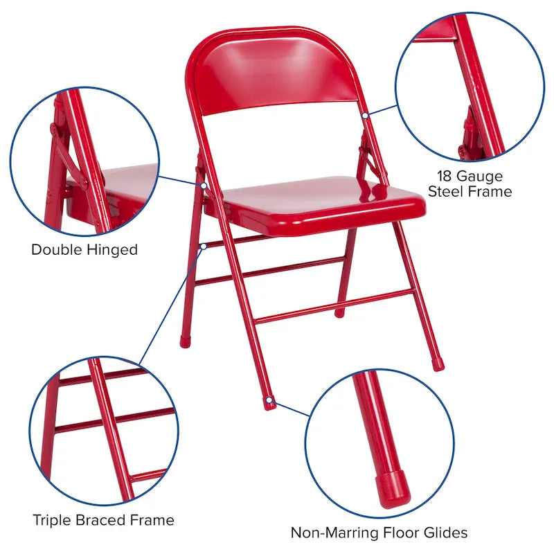 4 Pack Triple Braced & Double Hinged Metal Folding Chair