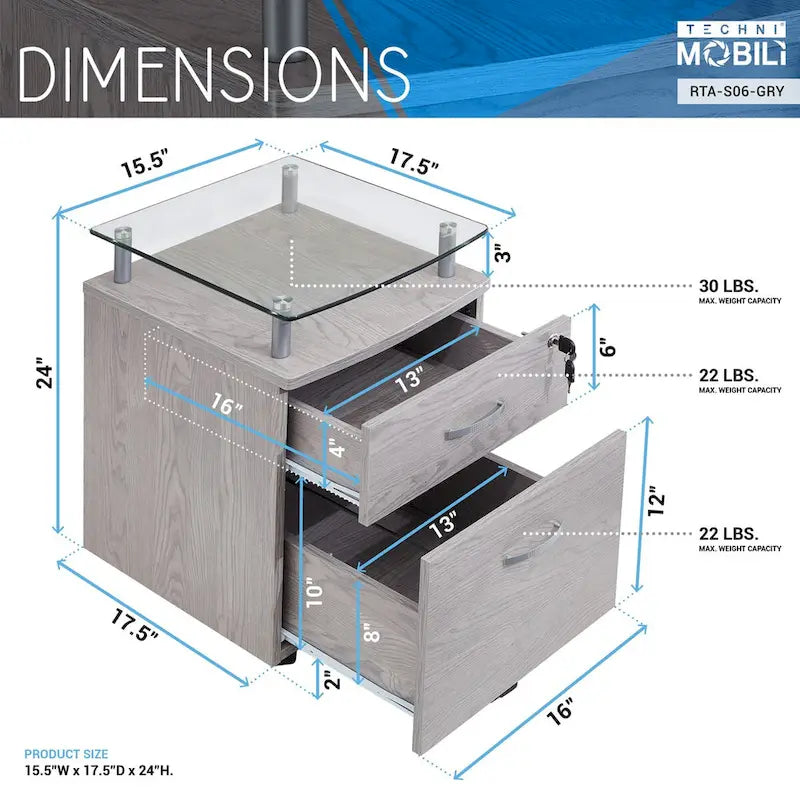 Rolling File Cabinet with Glass Top,High quality and durable, Grey