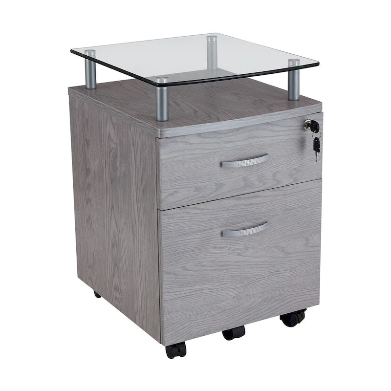 Rolling File Cabinet with Glass Top,High quality and durable, Grey