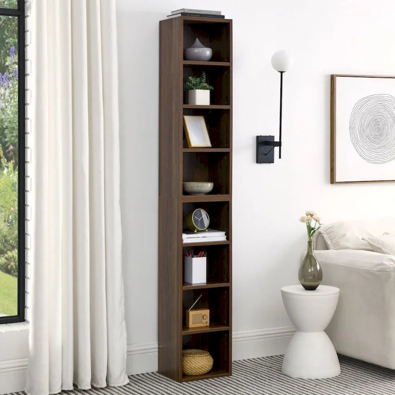 8-Tier Media Tower Rack CD DVD Slim Storage Cabinet with Adjustable Shelves
