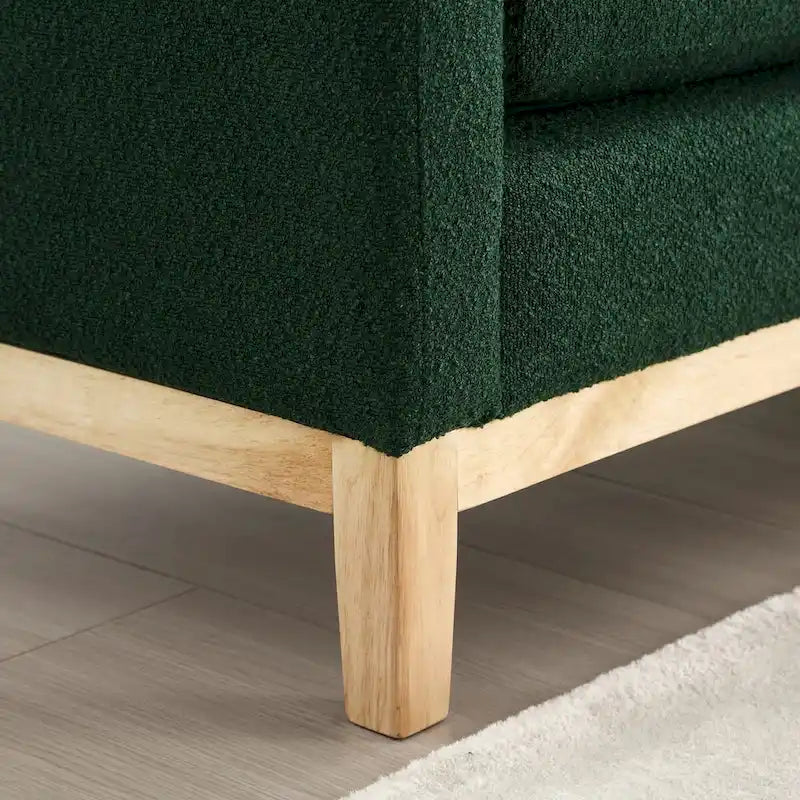 53.5W Elegant Boucle Upholstered Bench, Ottoman with Wood Legs & Bolster Pillows
