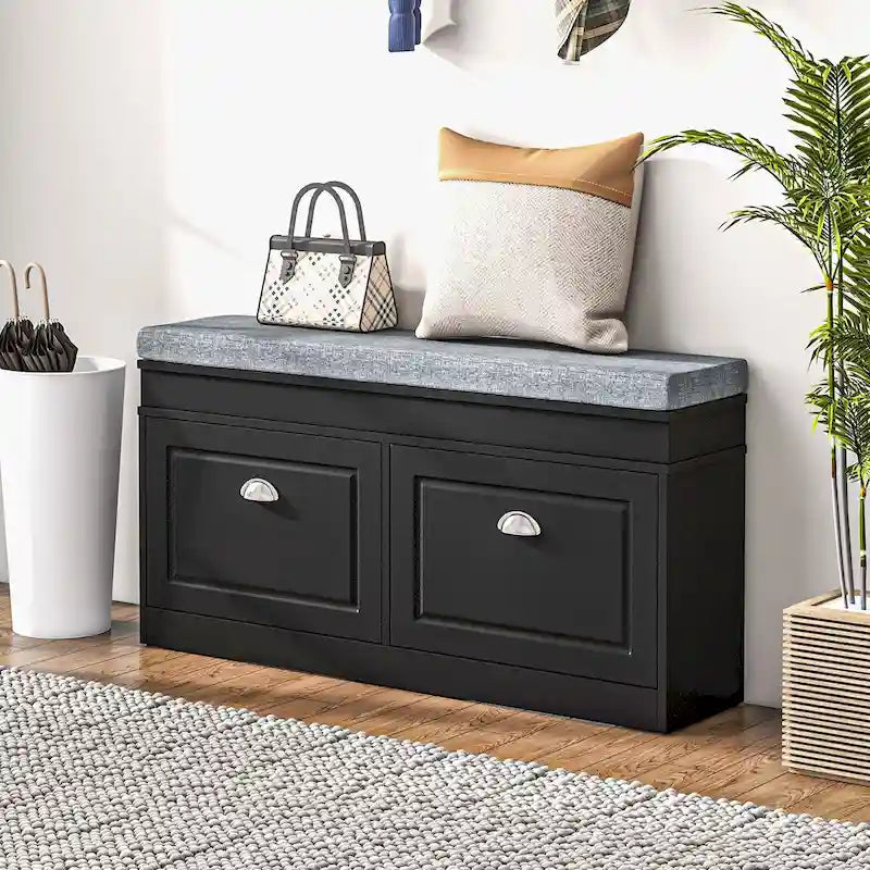 Shoe Rack Bench with Cushion, 2 Drawers and Adjustable Shelf