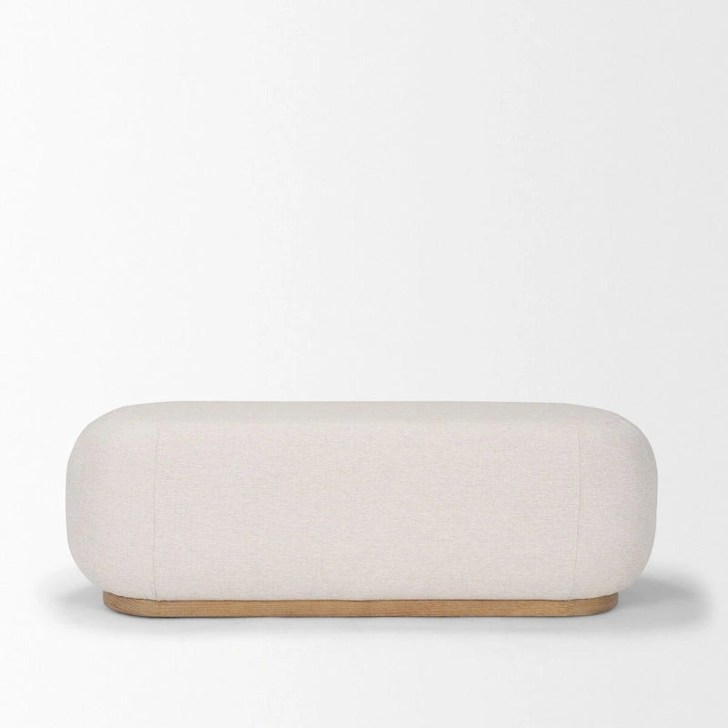 Siren Cream Fabric w/ Light Brown Wood Oblong Bench