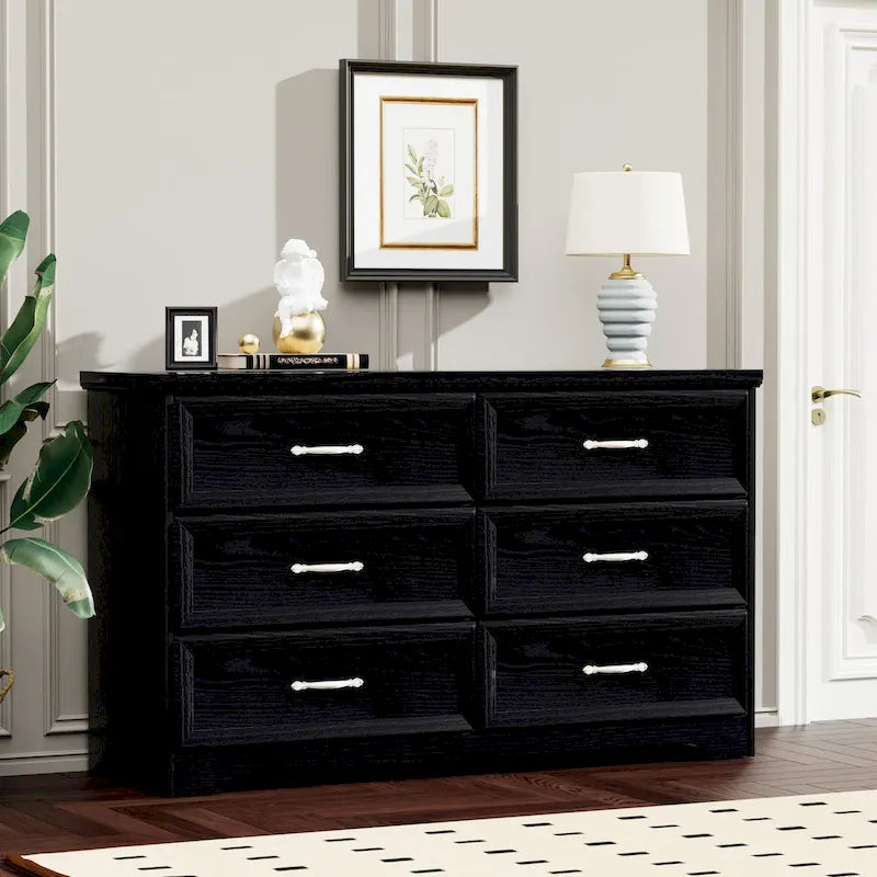 Modern 3 Drawer Bedroom Chest of Drawers with 6 Drawers Dresser, Clothes Organizer -Metal Pulls for Living Room, Bedroom