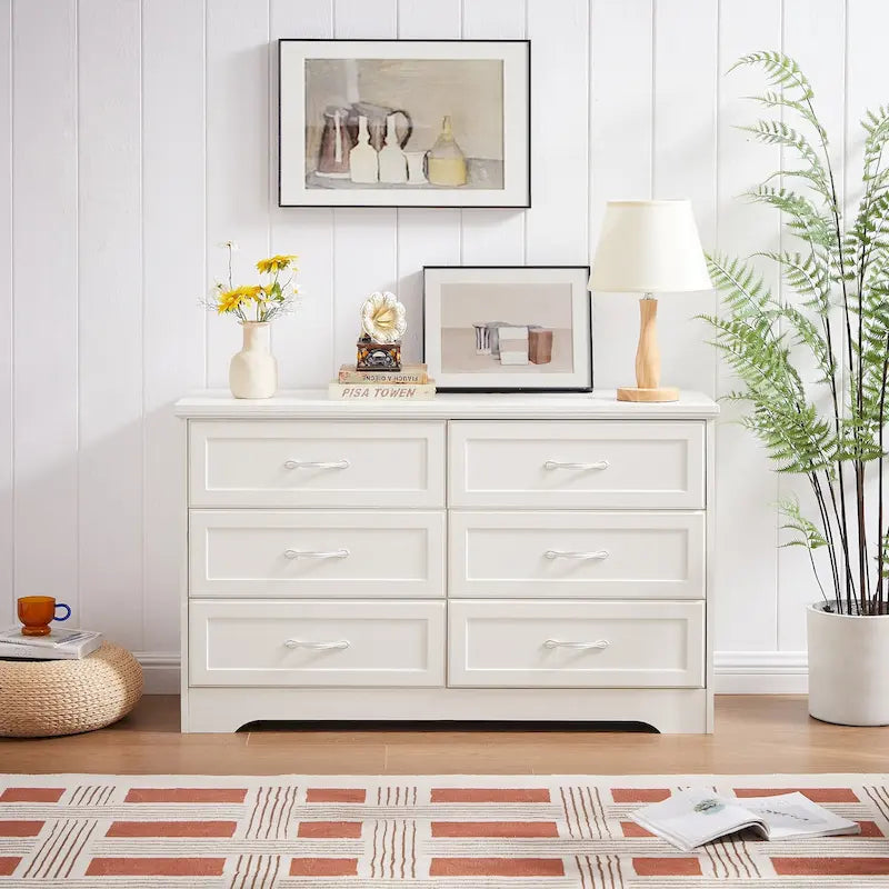 Modern 3 Drawer Bedroom Chest of Drawers with 6 Drawers Dresser, Clothes Organizer -Metal Pulls for Living Room, Bedroom
