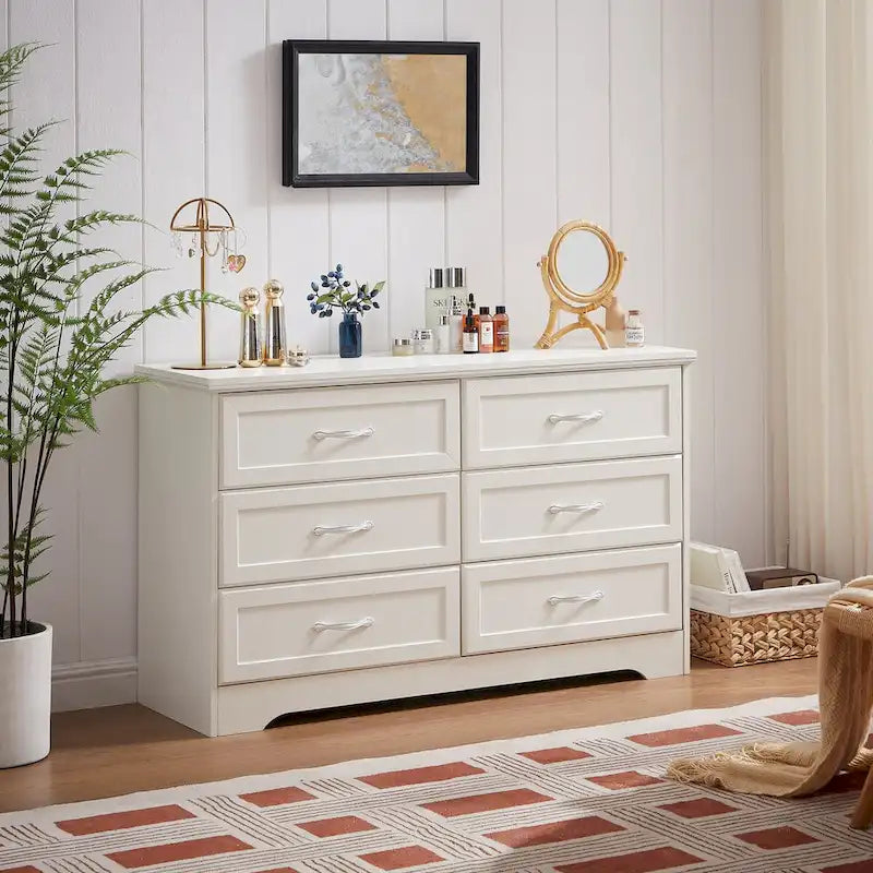 Modern 3 Drawer Bedroom Chest of Drawers with 6 Drawers Dresser, Clothes Organizer -Metal Pulls for Living Room, Bedroom