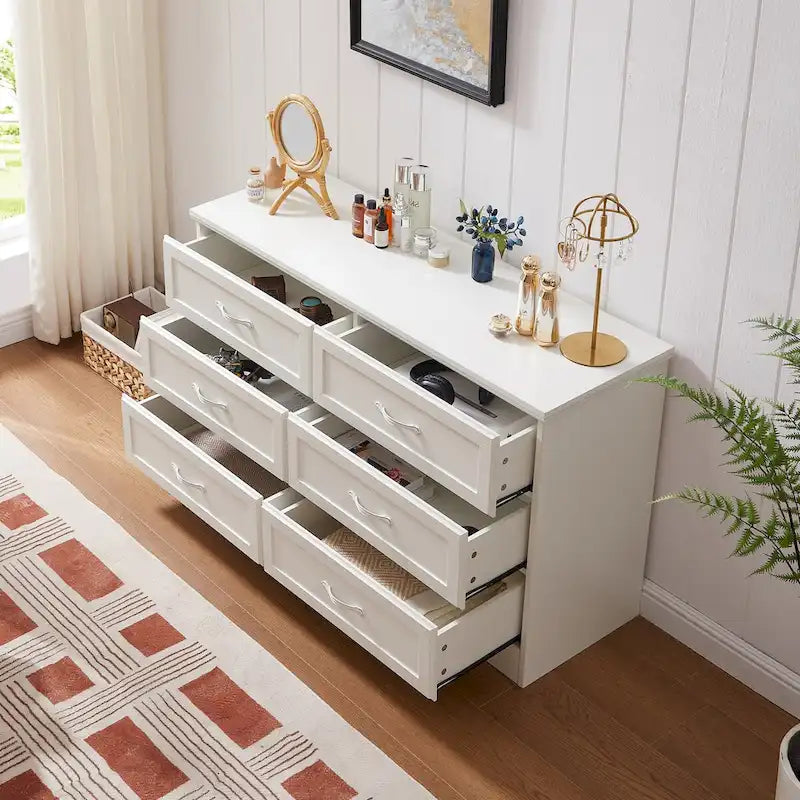 Modern 3 Drawer Bedroom Chest of Drawers with 6 Drawers Dresser, Clothes Organizer -Metal Pulls for Living Room, Bedroom