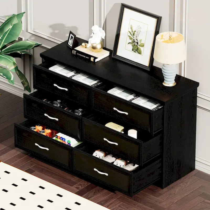 Modern 3 Drawer Bedroom Chest of Drawers with 6 Drawers Dresser, Clothes Organizer -Metal Pulls for Living Room, Bedroom